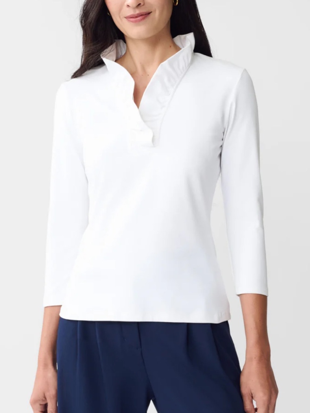J McLaughlin Durham Top Size XS Catalina Cloth Ruffle V Neck 3/4 Sleeve White